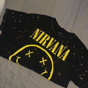 NIRVANA Black Tee with Yellow Smiley Graphic